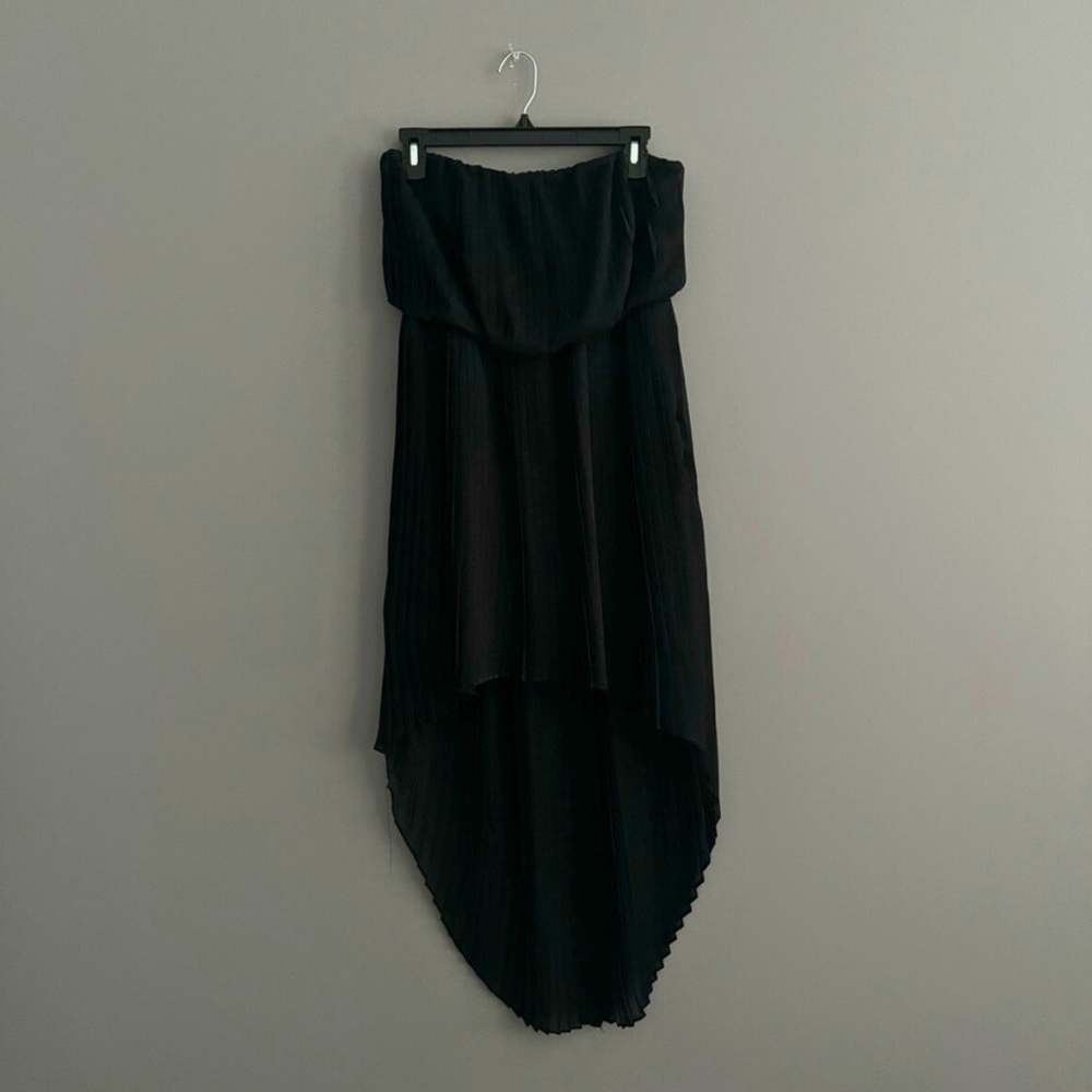 BCBGeneration Size XS Black Strapless High Low Prom Pleated Mini Dress